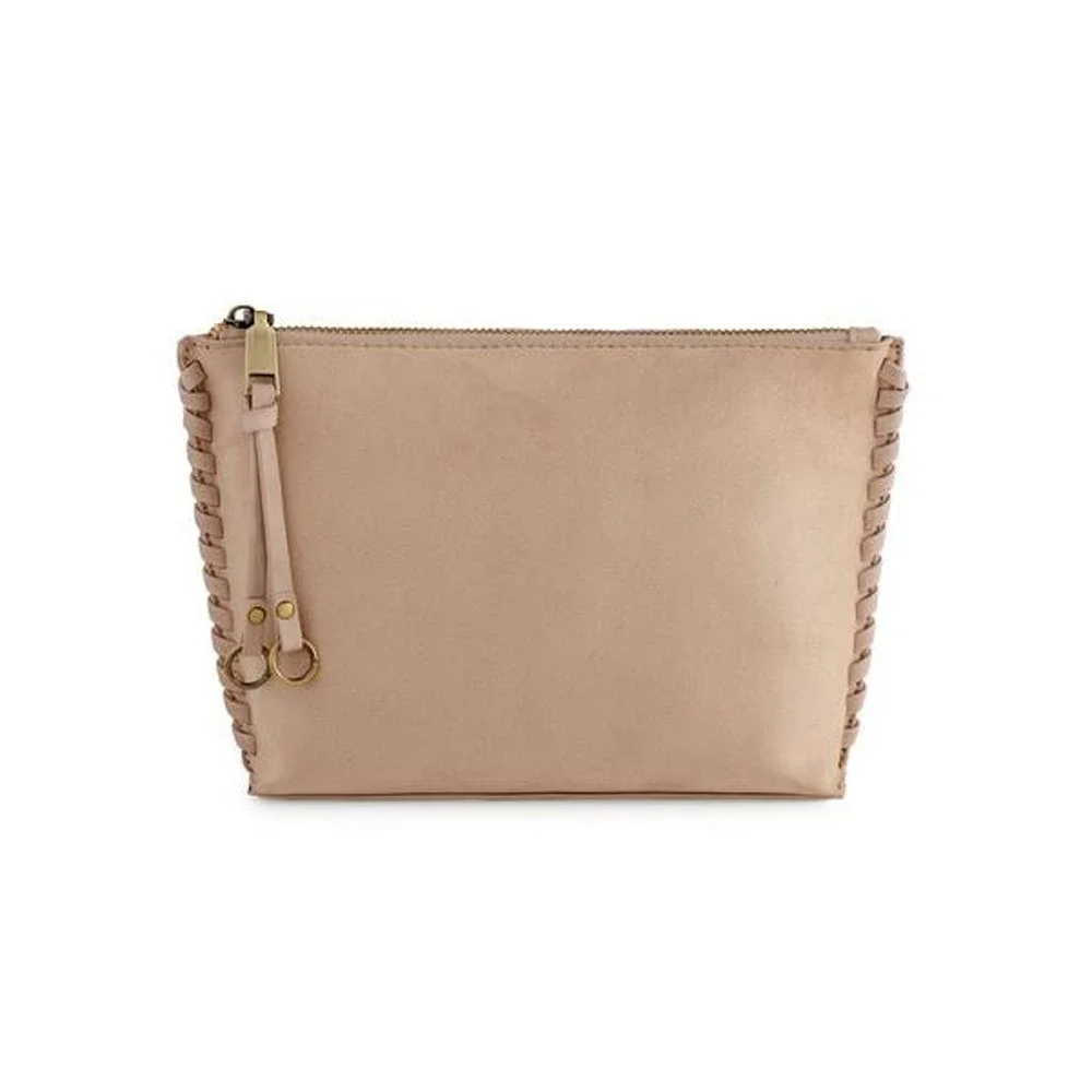 Shiraleah Piper Zip Pouch Case Chocolate Suede NWT Minimalist Quiet Luxury Brown